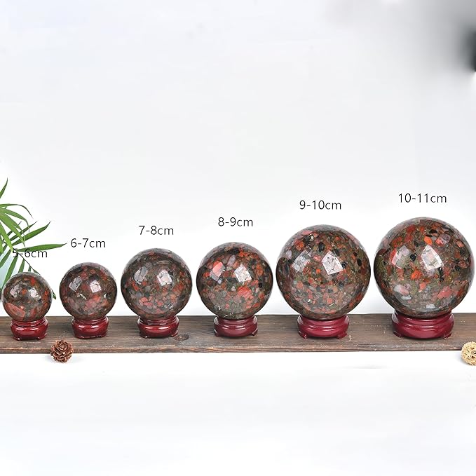 JIC Gem Brazilian Red Agate Crystal Sphere Gemstone Sphere Red Crystal Ball with Display Stand Home