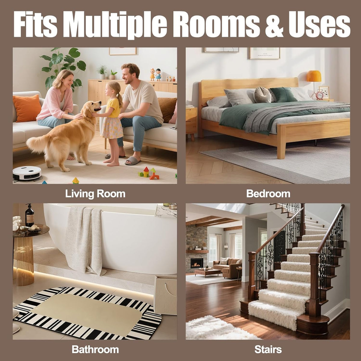 Premium Rug Grippers & Carpet Tape – 24PCS Square Anti-Slip Pads for Area Rugs, 3.9 Inch, Prevent