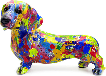 FUNSXBUG Colorful Dachshund Dog Statue Art Figurines Sculpture Collectibles Home Office Desktop