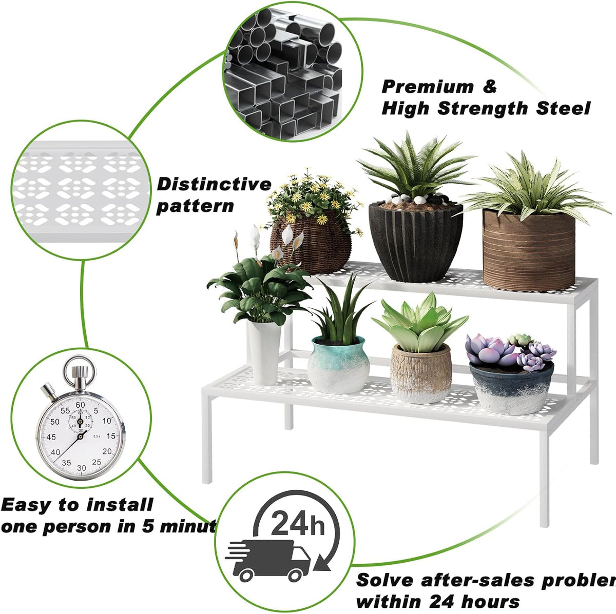 Metal Plant Stand Metal 2 Tier Potted Multiple Flower Pot Holder Plant Shelf Indoor Plants