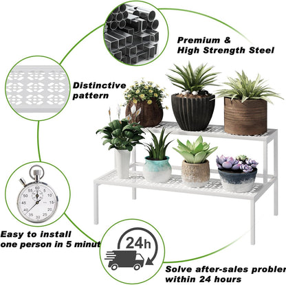 Metal Plant Stand Metal 2 Tier Potted Multiple Flower Pot Holder Plant Shelf Indoor Plants