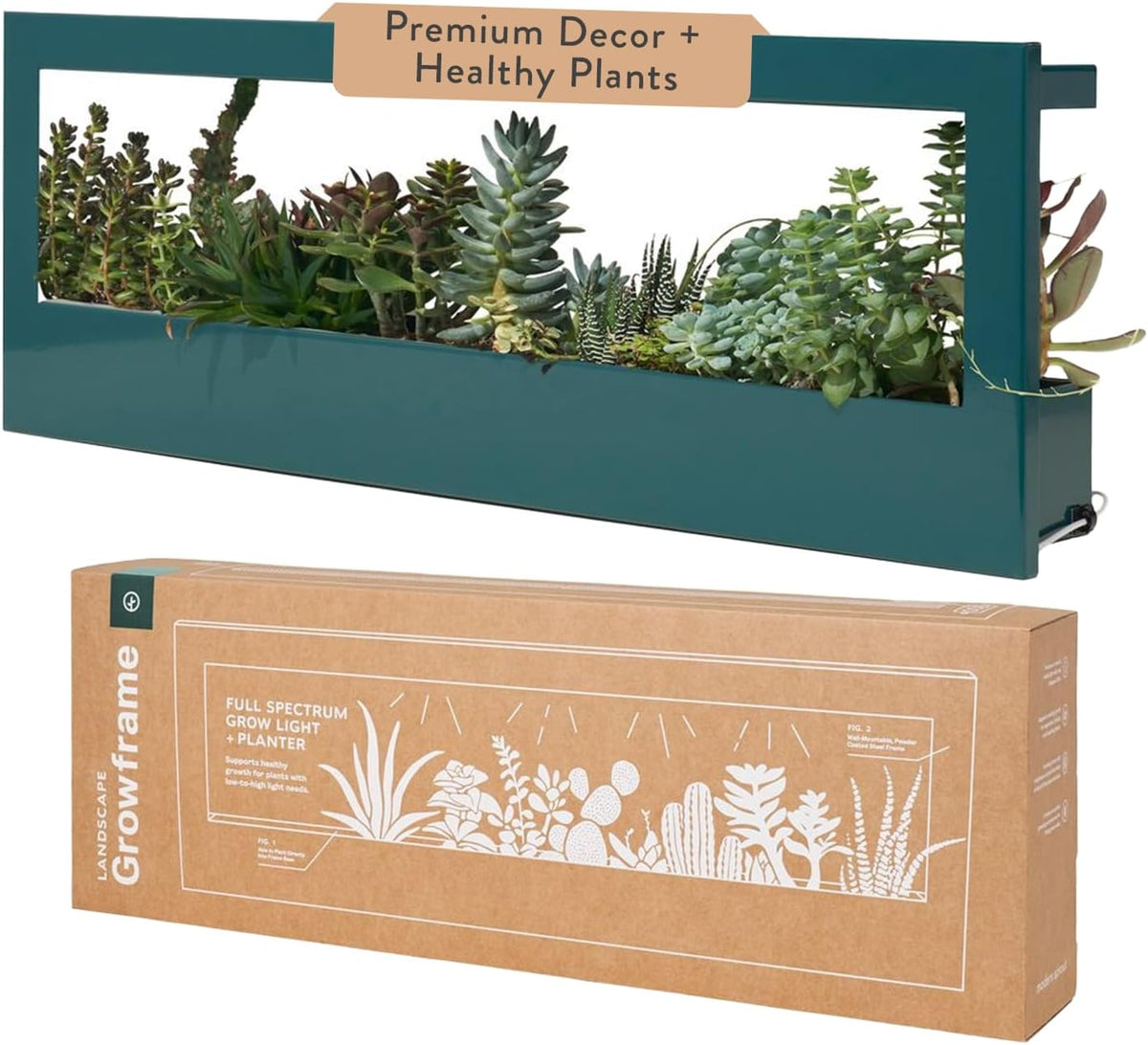 Modern Sprout Smart Landscape Growframe Wall Mounted Planter with LED Grow Light -Emerald
