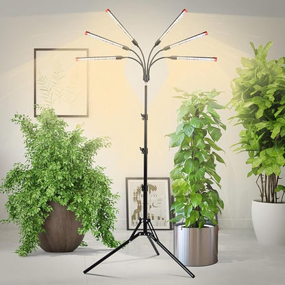 6-Head Grow Light with Stand and Timer, 54 Watt Power Home Plug LED Grow Lights for Indoor Plants