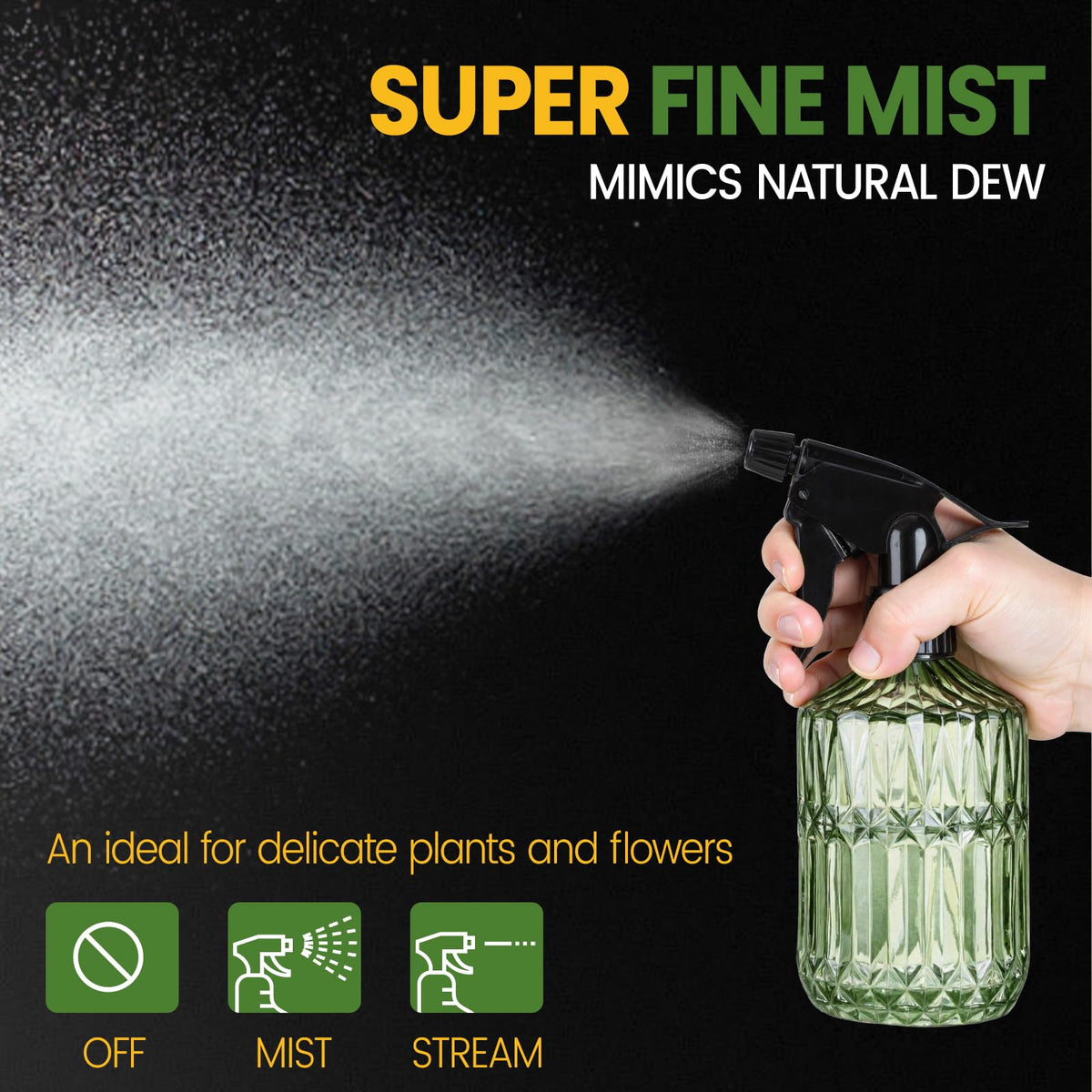 Sincengel Glass Plant Mister Bottle - 13.5 oz Refillable Leak Proof Water Spray Bottle for Indoor