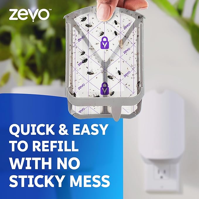 Zevo Flying Insect Trap & 3 Refill Cartridges - Plug in Fly Trap & Indoor Bug Catcher for Gnats