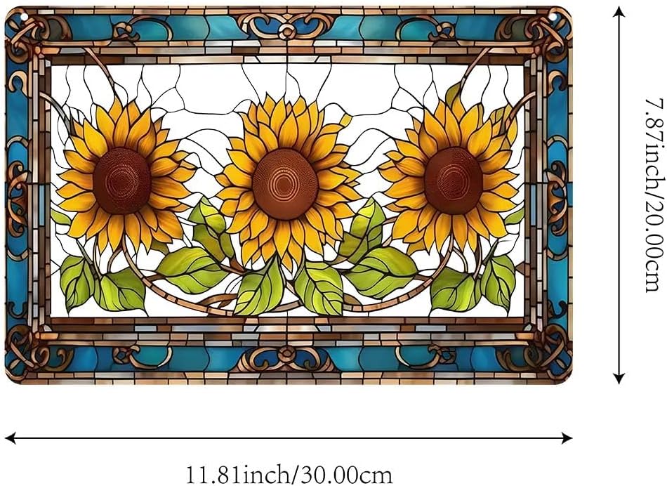 Large Acrylic Sunflower with Green Leaves Window Hanging Decor - Stained Glass Style with Colorful