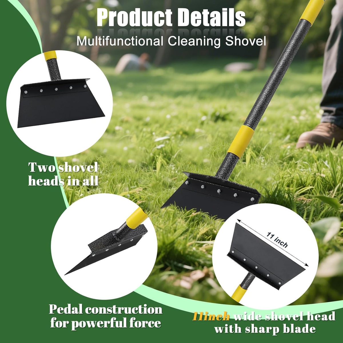 Heavy-Duty Garden Shovel 60inch All-Season Outdoor Tool with 4.3" Wide Blade, Rust-Proof Steel &