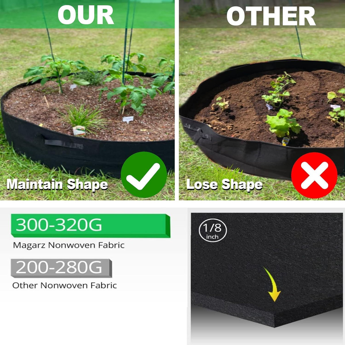 2-Pack 50 Gallon Plant Grow Bags, Large Fabric Raised Garden Bed with Handles,Durable Garden Beds