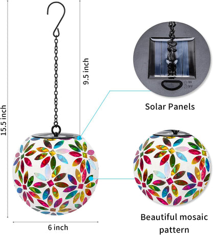 VCUTEKA Hanging Solar Lanterns Mosaic Solar Lights with Hook Up, Outdoor Garden Lights Decor for