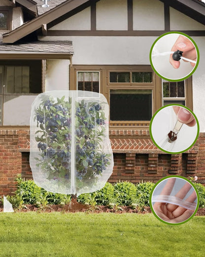 2 Pack Large Fruit Tree Netting with Zipper & Drawstring, 5.9 x 5.9 Ft Reusable Blueberry Bush