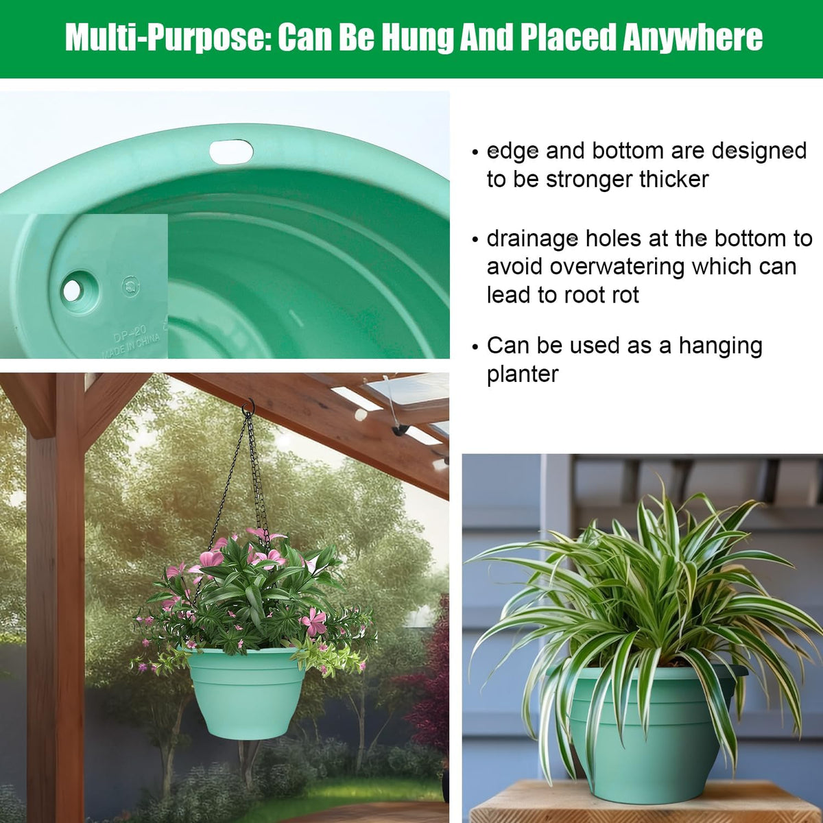 Plant Pots Set of 5, 10" Outside Diameter Flower Planter, 8.5" Inner Diameter Plant Planters with