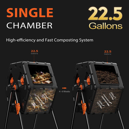 Compost Tumbler 22.5 Gallon/85L, Easy Assemble Compost Bin Outdoor, 360°Rotating Composter for