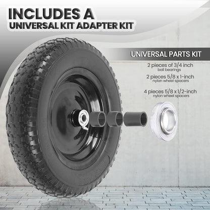 AR-PRO 4.80/4.00-8" Flat Free Tire and Wheel - 14.5" Solid Wheelbarrow Tires with 3" -7" Centered