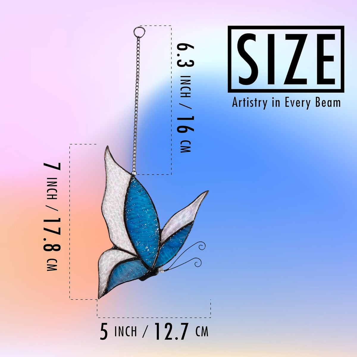 Holographic Butterfly (Blue) Sun Catcher Stained Glass Window Hanging, 7 * 5 inches Stained Glass
