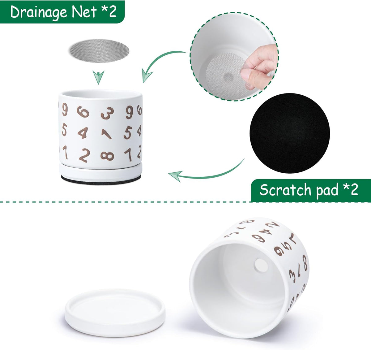 D'vine Dev Set of 2 Ceramic Planter Pots with Drainage Hole and Saucer, 4.5 Inch Plant Pots for