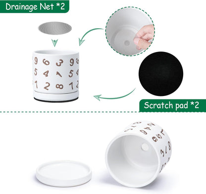 D'vine Dev Set of 2 Ceramic Planter Pots with Drainage Hole and Saucer, 4.5 Inch Plant Pots for