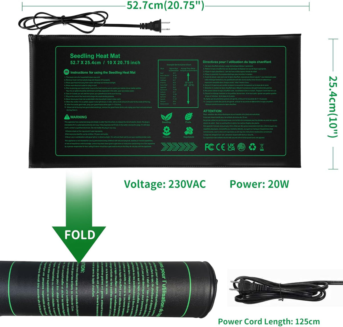 NAMOTEK Seedling Heat Mat, 10" x 20.75" Waterproof Plant Heating Mat, Warm Hydroponic Heating Pad