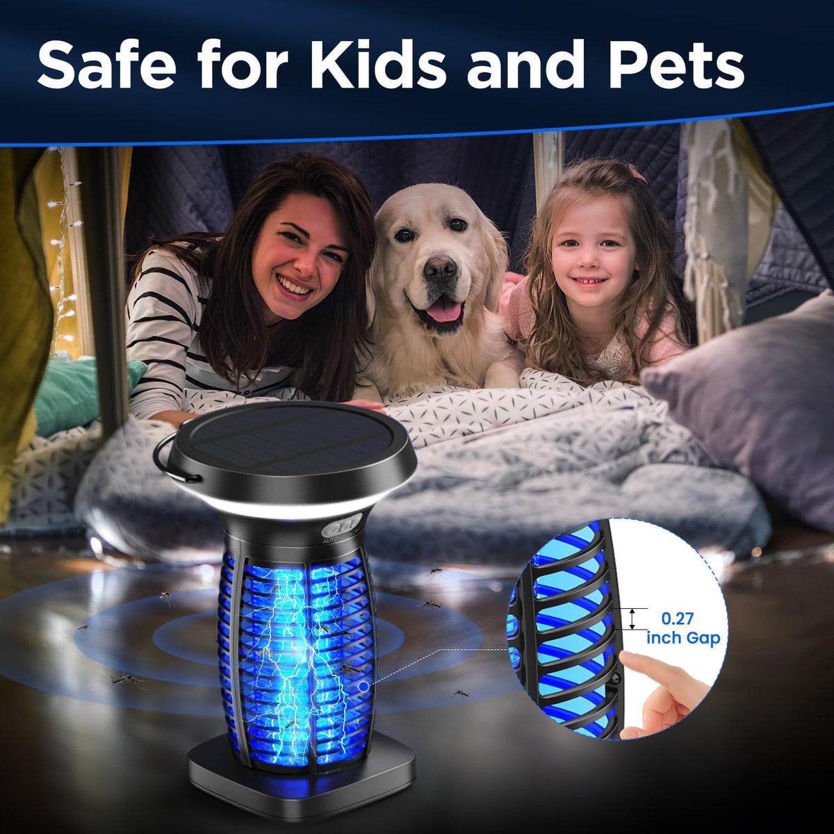 Solar Bug Zapper Outdoor Waterproof, Portable Pest Control Electric Mosquito Zapper Killer with