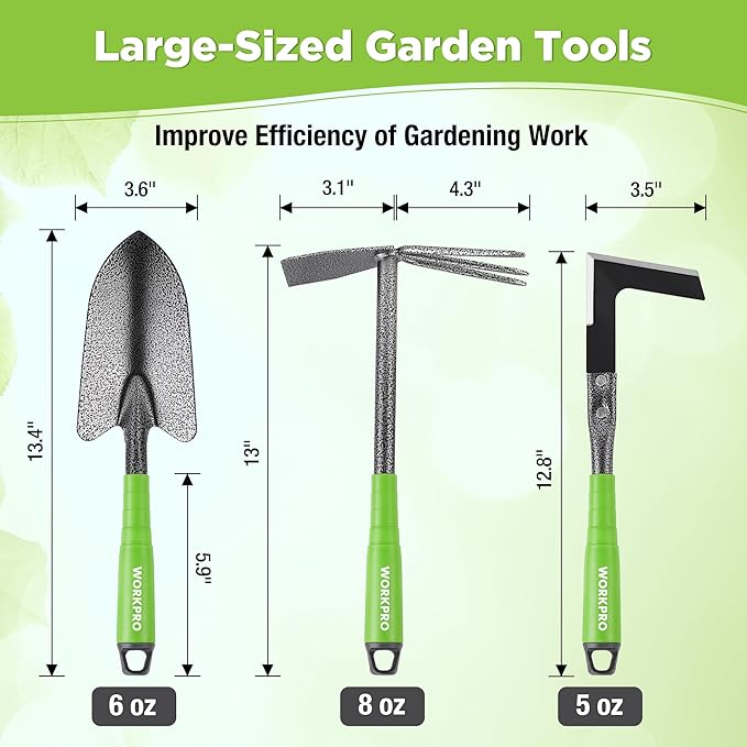 WORKPRO 6-Piece Garden Tool Set, Heavy Duty Gardening Hand Tools with Soft Rubber Handle, Including