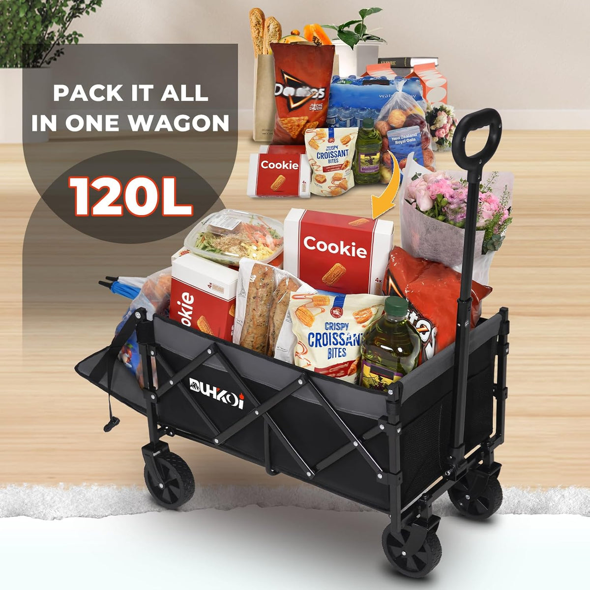 Collapsible Tailgate Wagon with Wheels, Compact Size Folding Utility Cart, 380LBS Capacity for