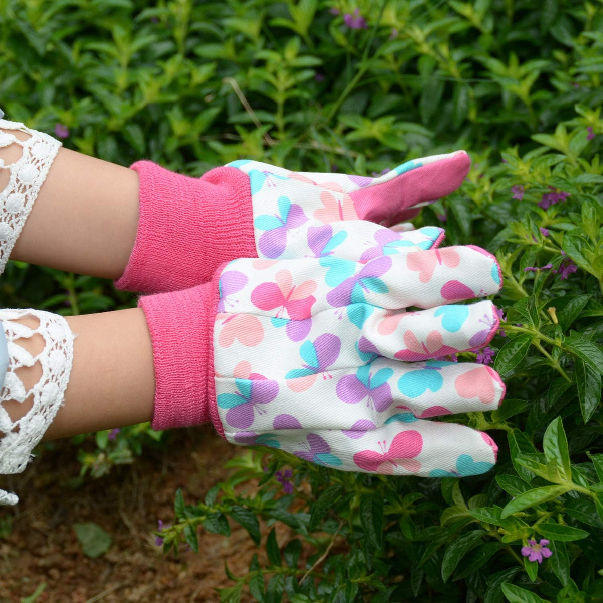 HANDLANDY 2 Pairs Kids Gardening Gloves, Girls Boys Children Garden Work Play Gloves (Pink