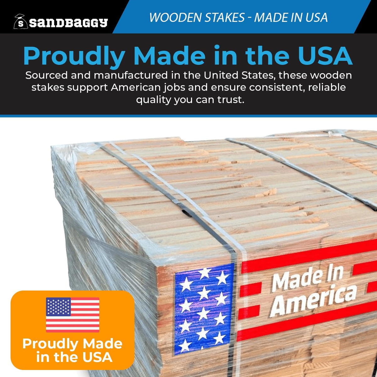 Sandbaggy 3 Ft Wood Stakes (1" X 3" X 36") - Made in The USA - 3" Extra Wide Stakes for Concrete