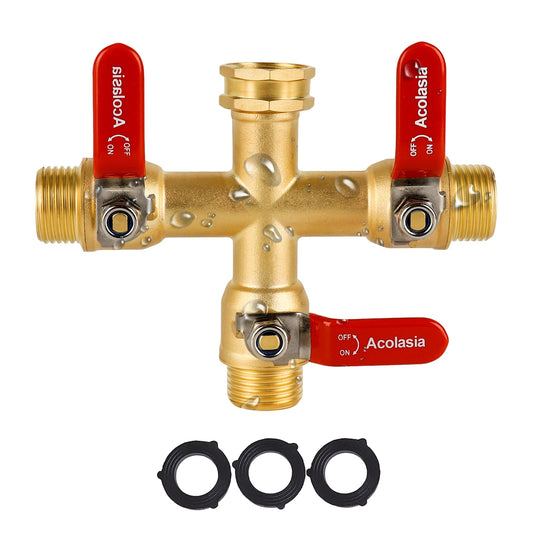 Hose Splitter 3 Way Heavy Duty Brass Garden Hose Splitter with 304 Stainless Steel Long Handle