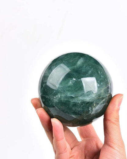 JIC Gem Big Green Quartz Crystal Ball Green Fluorite Healing Gemstone Sphere with Decorative Wooden