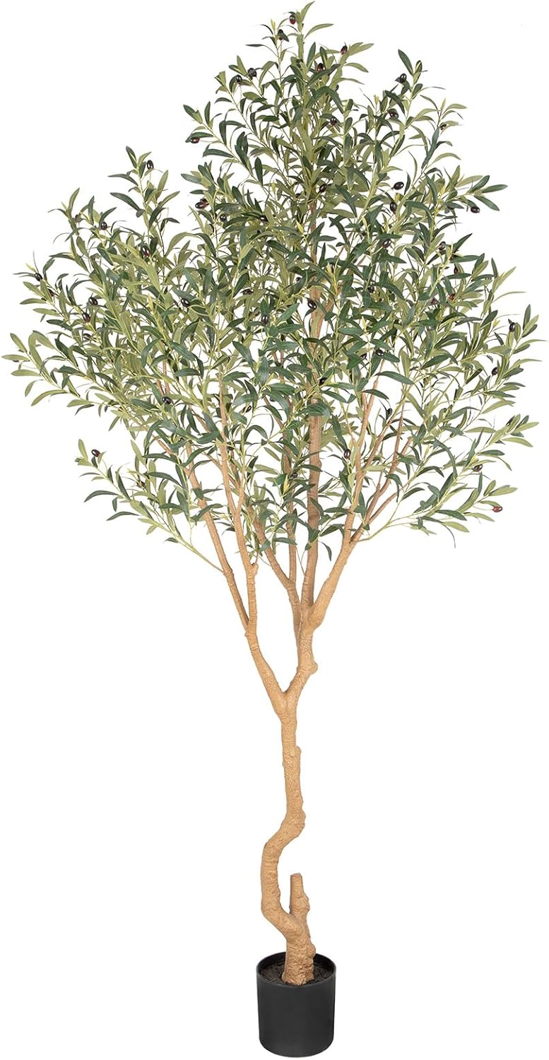 Tall Faux Olive Tree，8ft（96in） Realistic Potted Silk Artificial Olive Tree， Fake Olive Trees Indoor