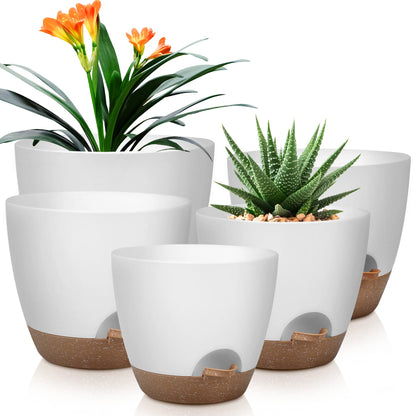 QRRICA Plant Pots 10/9/8/7.5/7 Inch Self Watering Pots, Set of 5 Plastic Planters with Drainage