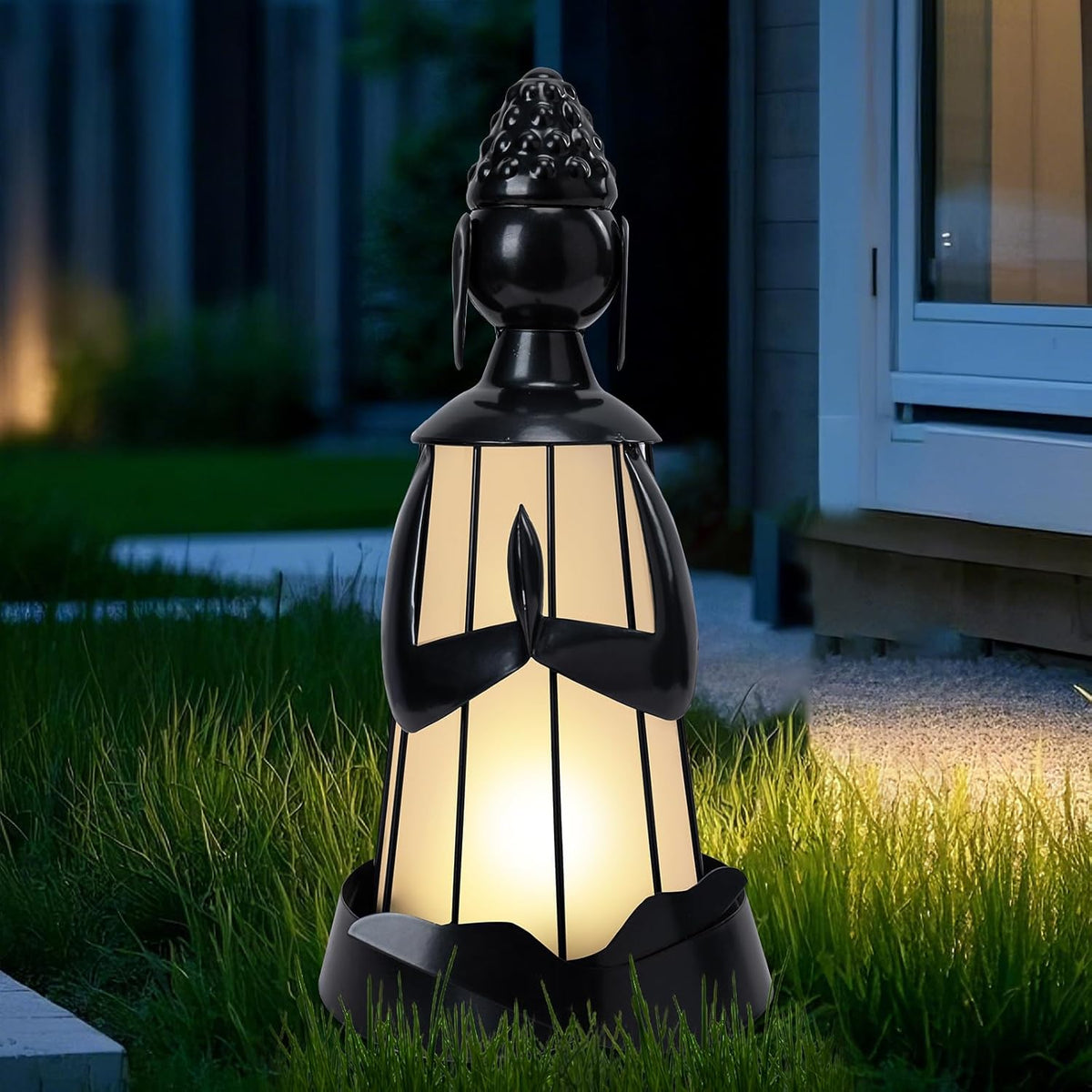 Solar Buddha Figurine Lights, Metal Buddha Statue Solar Lantern Outdoor Garden Statue with Led