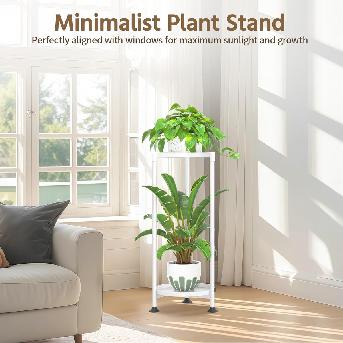 LASZOLA 2 Tier White Plant Stand Indoor for Large Tall Heavy Duty Flower Planter, Metal Vertical