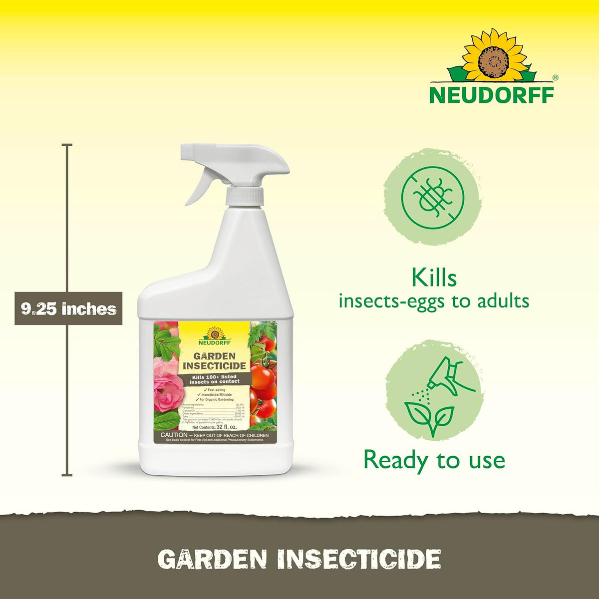 Neudorff Garden Insecticide Spray for Roses and Flowers, Kills Fruit Flies, Fungus Gnats, and 100+