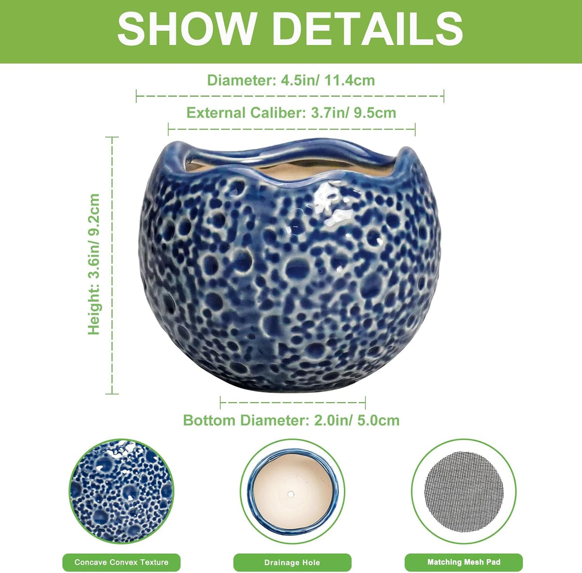 4 inch Plant Pots - Small Ceramic Planter with Drainage Hole, Succulent Pots for Indoor Outdoor