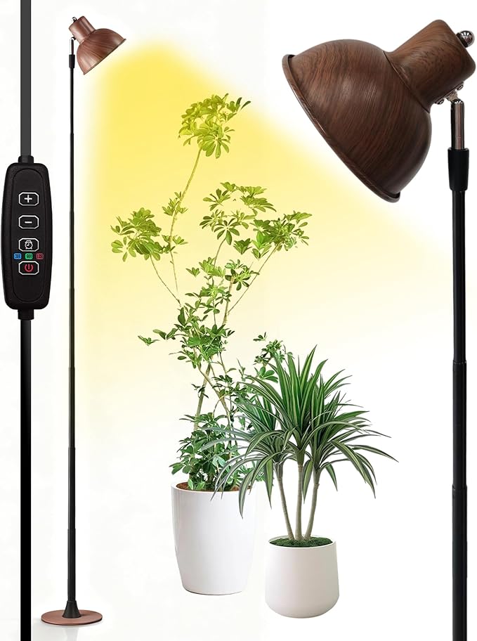 yadoker Plant Grow Light for Indoor Plant, Walnut Wood Grain LED Grow Light,Elevating Plant