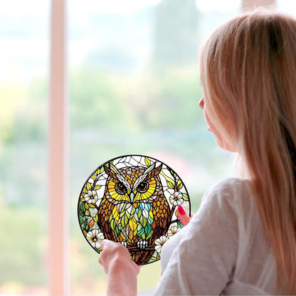 Owl Stained Glass Window Hanging Bird Light Sun Catcher Owls Lover Gifts for Women Christmas