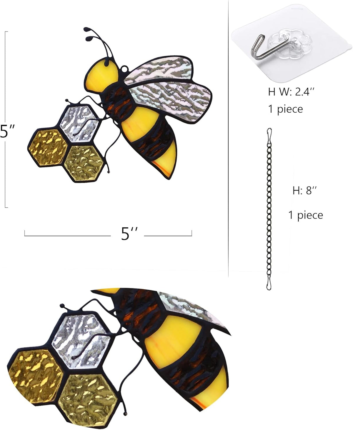 Bee On Honeycomb Stained Glass Window Hangings, Bee Suncatcher Garden Bee Decor Bee Gift for Mom