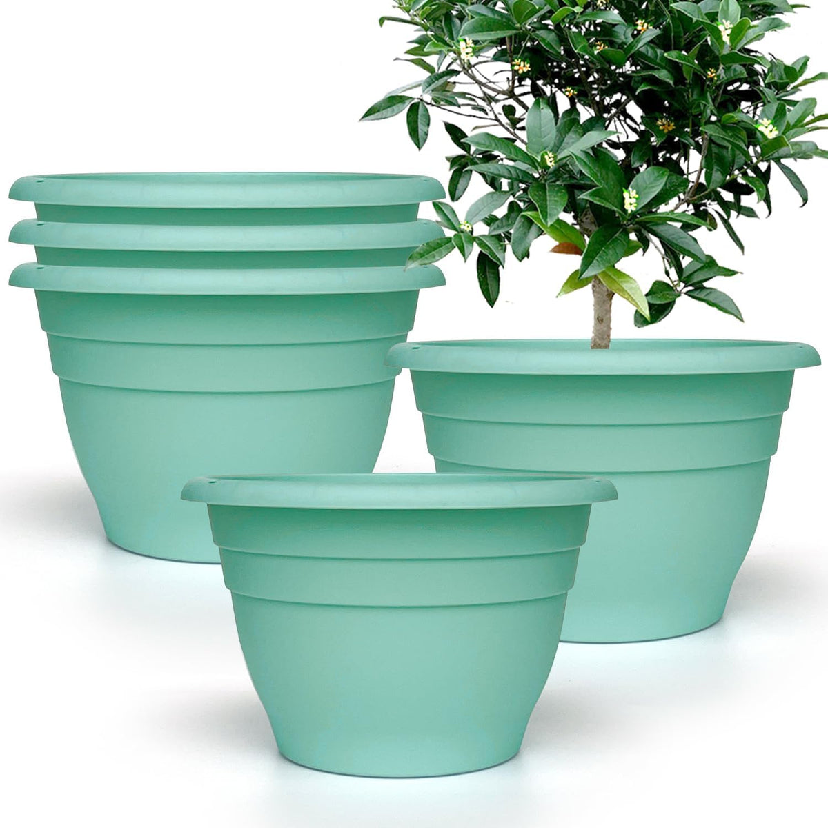 Plant Pots Set of 5, 10" Outside Diameter Flower Planter, 8.5" Inner Diameter Plant Planters with