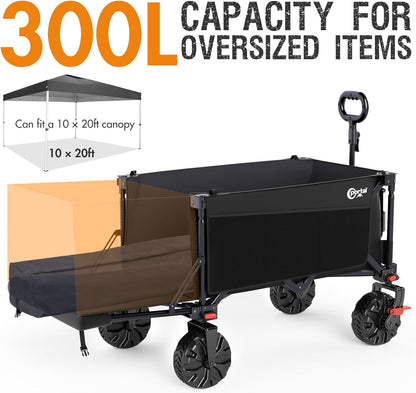 Portal 300L Large Wagons Carts Foldable with Tailgate, 550LB Heavy-Duty Collapsible Beach Wagon