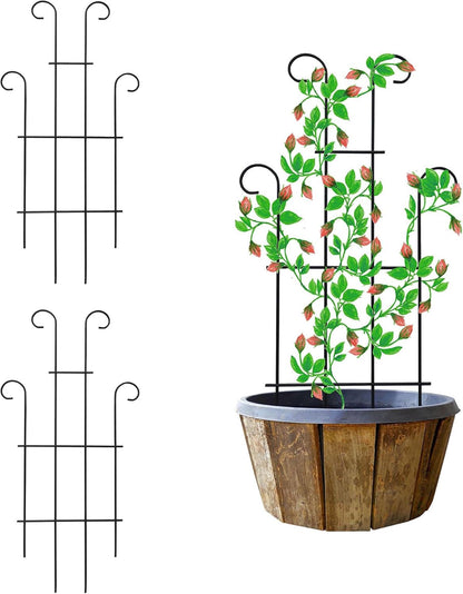 2 Pack Black Coated Wave Pot Trellis Panel 31'' Plant Stakes for Climbing Plants Outdoor Roses