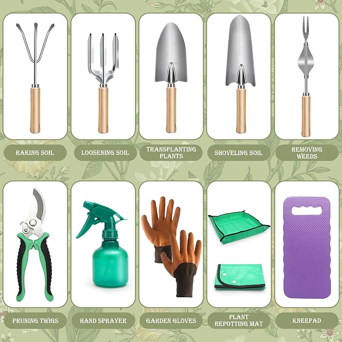 Gardening Tools Set, 11 Piece Garden Hand Tools, Garden Tools Set with Rust-Proof,Fashion and