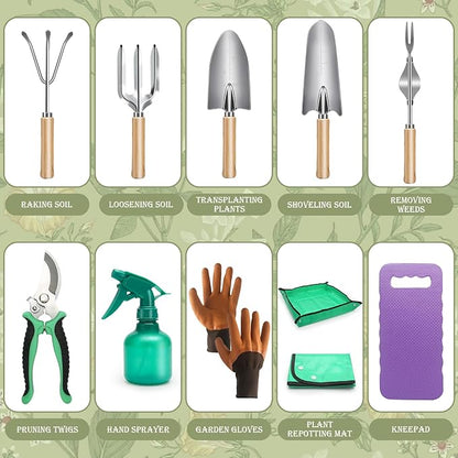 Gardening Tools Set, 11 Piece Garden Hand Tools, Garden Tools Set with Rust-Proof,Fashion and