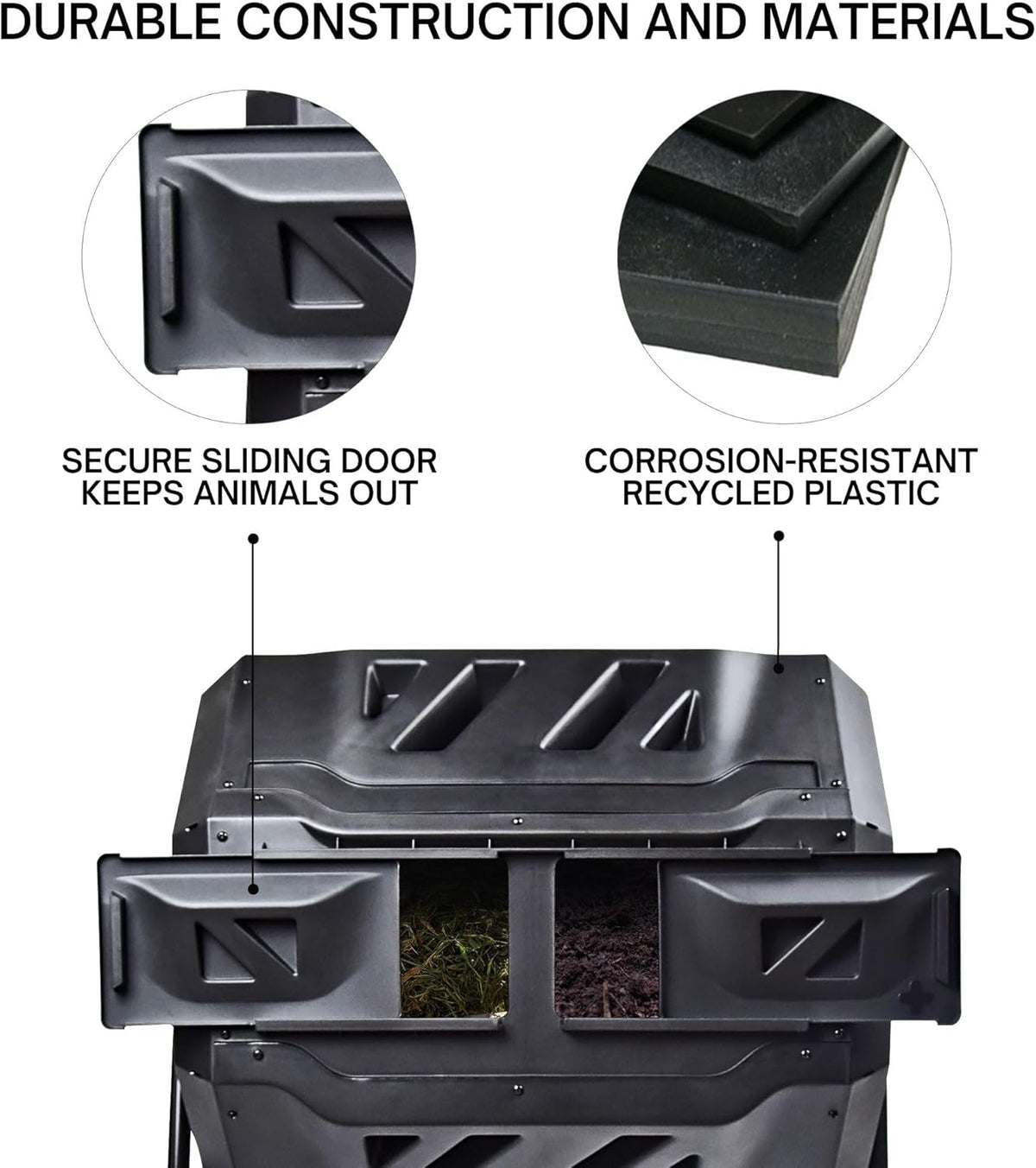 Dual Chamber Tumbling Composter 42 Gal (160L) Black Rotating Outdoor Compost Bin, Double Chamber