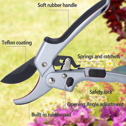 Garden clippers, premium Germany pruners, Work 3 times easier, professional ratchet pruning shears