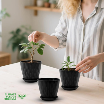 4 inch Plant Pots, 5 Pack Flower Pots Outdoor Indoor, Planters with Drainage Holes and Tray