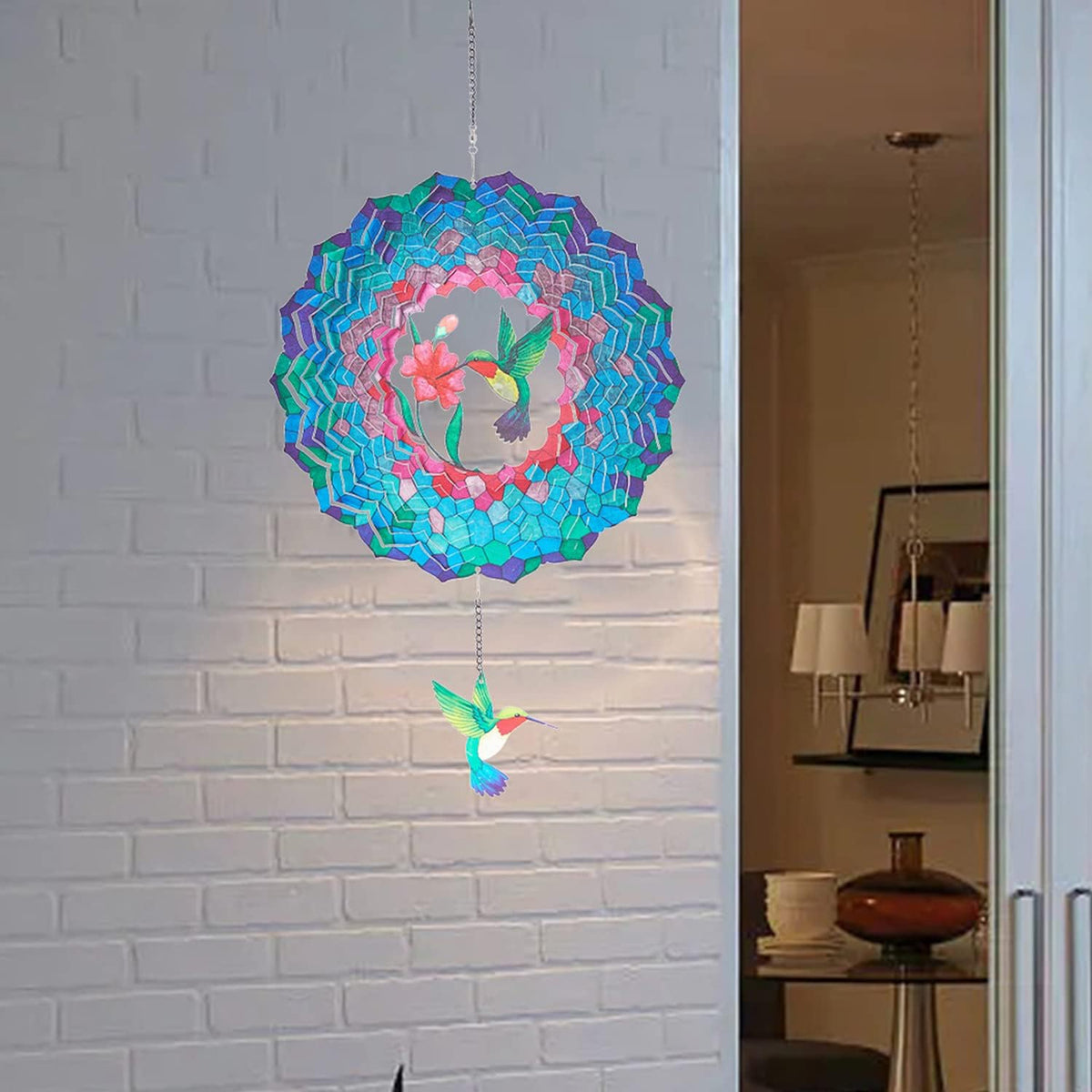 Wind Spinners Hanging, 12 Inches 3D Kinetic Hummingbird Wind Spinner for Yard and Garden Decor