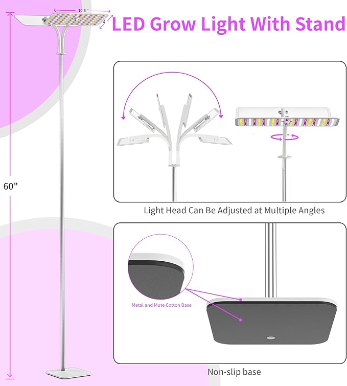 KINGPLUS Grow Lights with Stand, Double Head, Full Spectrum LED Grow Light for Indoor Plants, 240