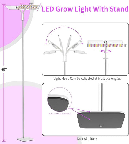KINGPLUS Grow Lights with Stand, Double Head, Full Spectrum LED Grow Light for Indoor Plants, 240