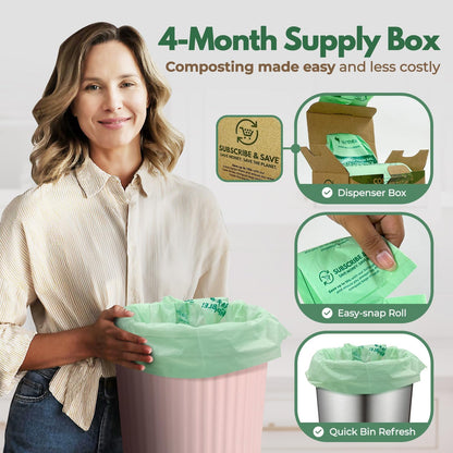 Compost Bags for Countertop Bin -Compostable Trash Bags made of Cornstarch - Leakproof & Tear