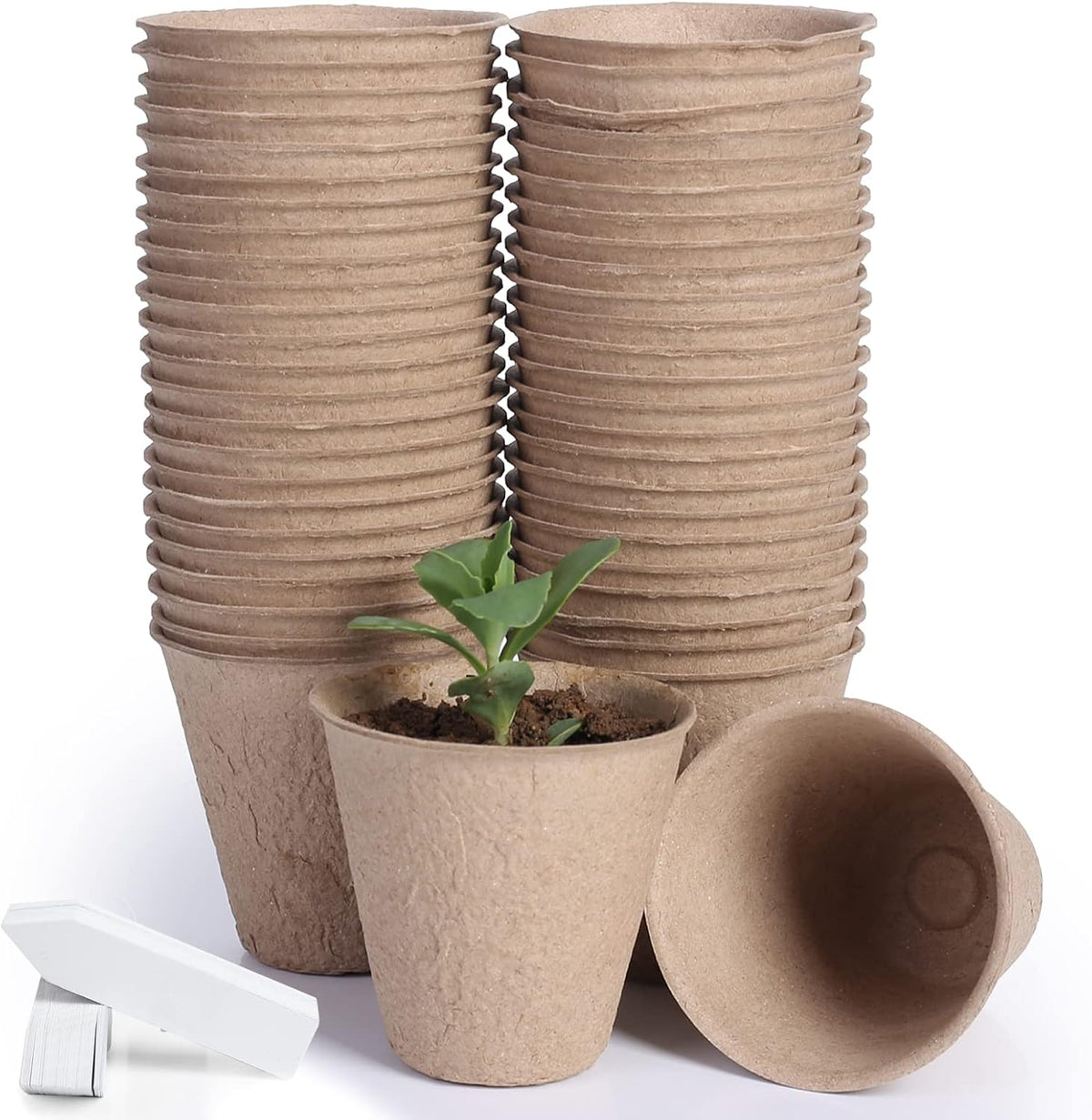JERIA 50-Pack 3.15 Inch Peat Pots for Seedling with 50 Pcs Plant Labels,Outdoor Garden Germination